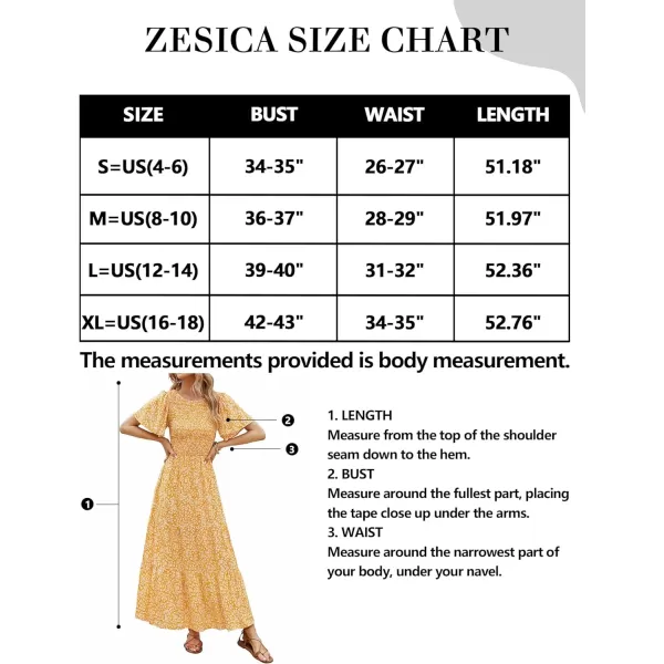 imageZESICA Womens 2023 Summer Casual Floral Print Short Flutter Sleeve Crew Neck Smocked High Waist Flowy Maxi DressYellow