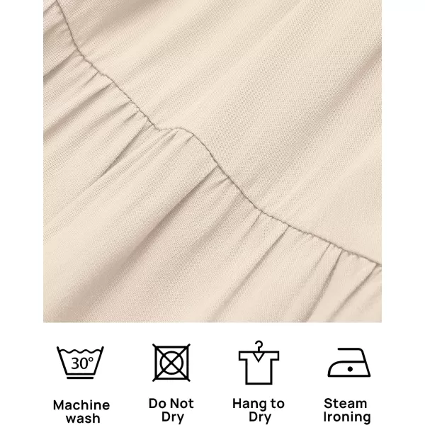 imageZESICA Womens 2023 Summer Casual Flutter Short Sleeve Crew Neck Smocked Elastic Waist Tiered Midi DressApricot
