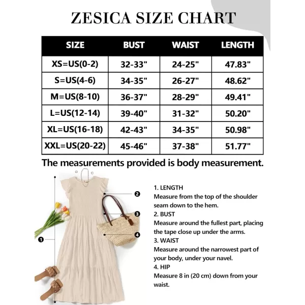 imageZESICA Womens 2023 Summer Casual Flutter Short Sleeve Crew Neck Smocked Elastic Waist Tiered Midi DressApricot