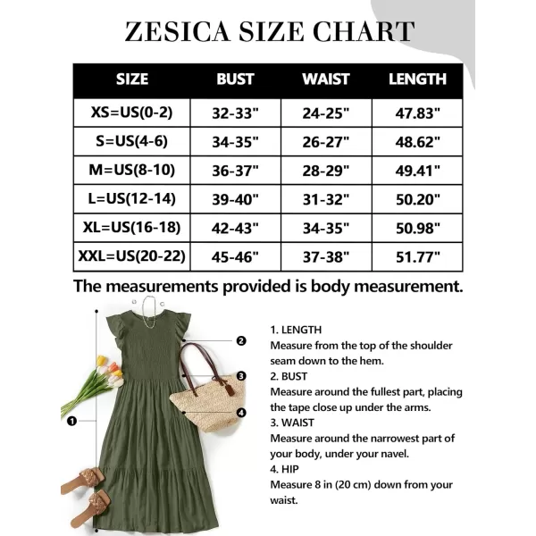 imageZESICA Womens 2023 Summer Casual Flutter Short Sleeve Crew Neck Smocked Elastic Waist Tiered Midi DressArmygreen