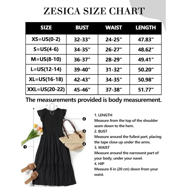imageZESICA Womens 2023 Summer Casual Flutter Short Sleeve Crew Neck Smocked Elastic Waist Tiered Midi DressBlack