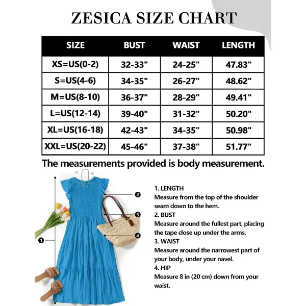 imageZESICA Womens 2023 Summer Casual Flutter Short Sleeve Crew Neck Smocked Elastic Waist Tiered Midi DressCobaltblue