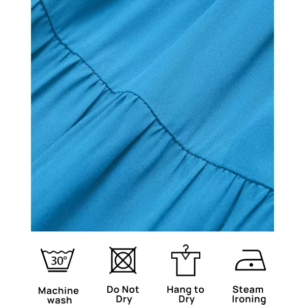 imageZESICA Womens 2023 Summer Casual Flutter Short Sleeve Crew Neck Smocked Elastic Waist Tiered Midi DressCobaltblue