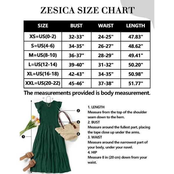 imageZESICA Womens 2023 Summer Casual Flutter Short Sleeve Crew Neck Smocked Elastic Waist Tiered Midi DressDarkgreen