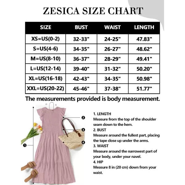 imageZESICA Womens 2023 Summer Casual Flutter Short Sleeve Crew Neck Smocked Elastic Waist Tiered Midi DressDarkpink