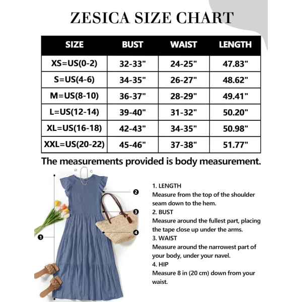 imageZESICA Womens 2023 Summer Casual Flutter Short Sleeve Crew Neck Smocked Elastic Waist Tiered Midi DressDustyblue