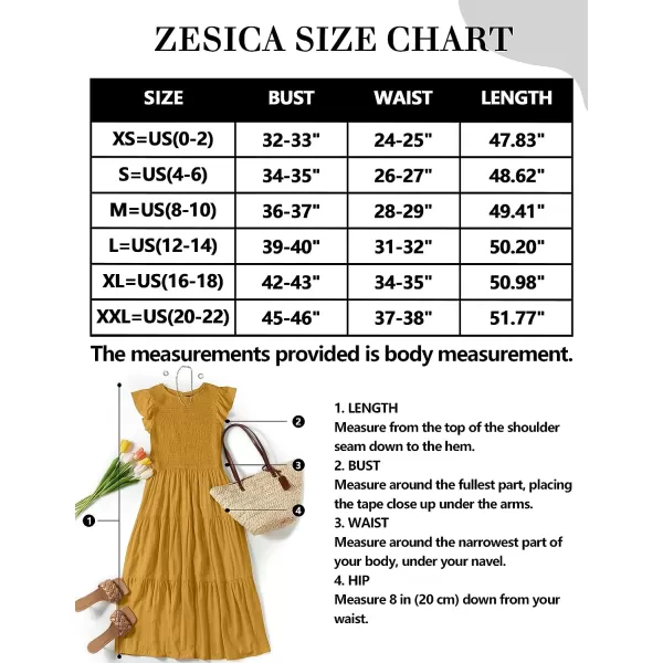 imageZESICA Womens 2023 Summer Casual Flutter Short Sleeve Crew Neck Smocked Elastic Waist Tiered Midi DressGinger