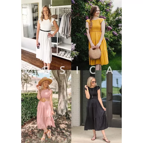 imageZESICA Womens 2023 Summer Casual Flutter Short Sleeve Crew Neck Smocked Elastic Waist Tiered Midi DressGinger
