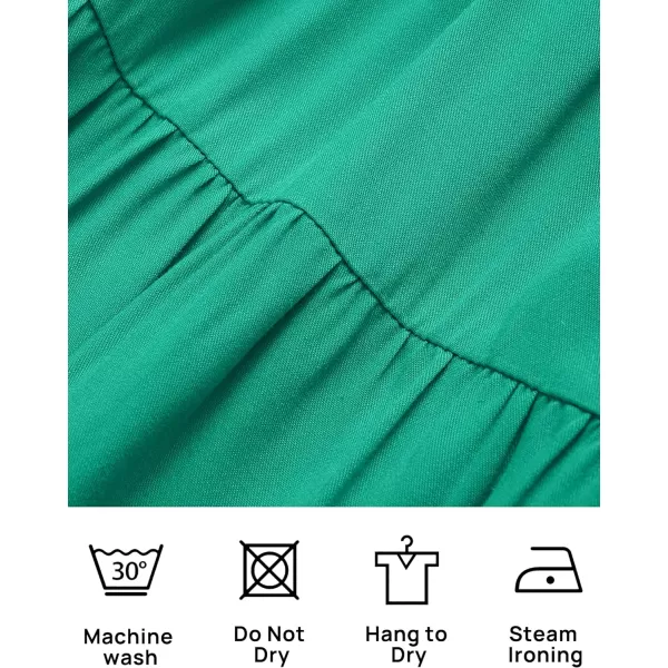 imageZESICA Womens 2023 Summer Casual Flutter Short Sleeve Crew Neck Smocked Elastic Waist Tiered Midi DressGreen