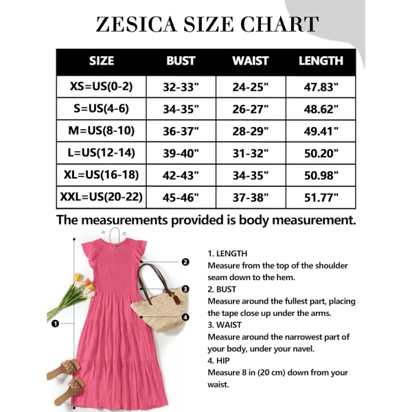 imageZESICA Womens 2023 Summer Casual Flutter Short Sleeve Crew Neck Smocked Elastic Waist Tiered Midi DressHotpink