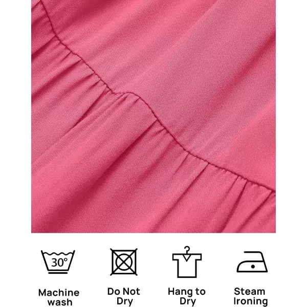 imageZESICA Womens 2023 Summer Casual Flutter Short Sleeve Crew Neck Smocked Elastic Waist Tiered Midi DressHotpink