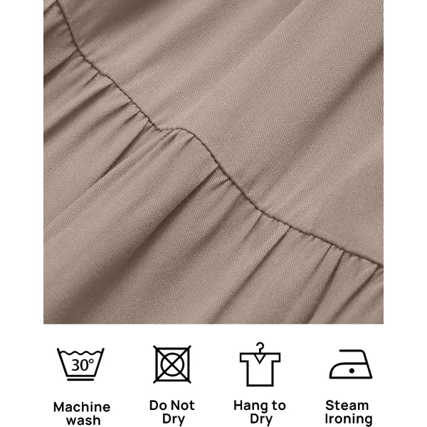 imageZESICA Womens 2023 Summer Casual Flutter Short Sleeve Crew Neck Smocked Elastic Waist Tiered Midi DressLightkhaki