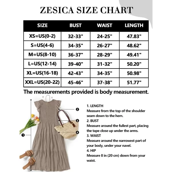 imageZESICA Womens 2023 Summer Casual Flutter Short Sleeve Crew Neck Smocked Elastic Waist Tiered Midi DressLightkhaki