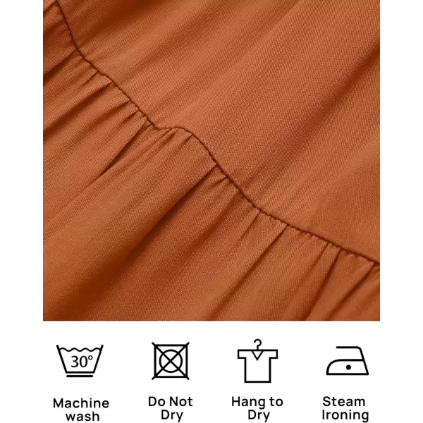 imageZESICA Womens 2023 Summer Casual Flutter Short Sleeve Crew Neck Smocked Elastic Waist Tiered Midi DressOrange
