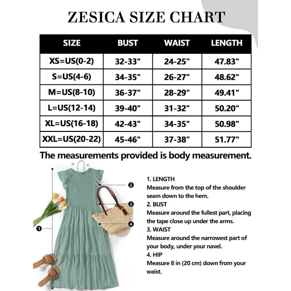 imageZESICA Womens 2023 Summer Casual Flutter Short Sleeve Crew Neck Smocked Elastic Waist Tiered Midi DressSage