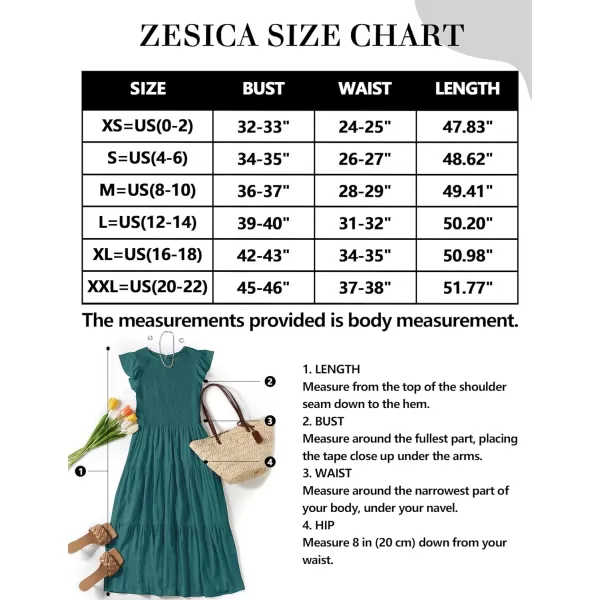 imageZESICA Womens 2023 Summer Casual Flutter Short Sleeve Crew Neck Smocked Elastic Waist Tiered Midi DressTealgreen