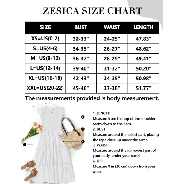 imageZESICA Womens 2023 Summer Casual Flutter Short Sleeve Crew Neck Smocked Elastic Waist Tiered Midi DressWhite