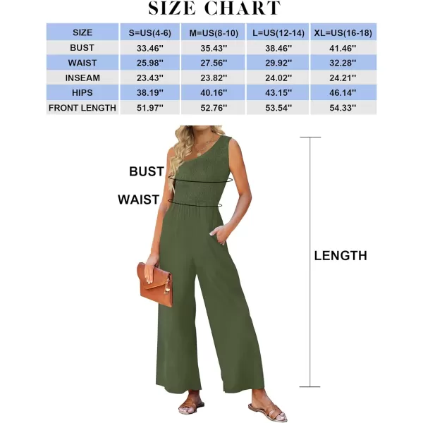 imageZESICA Womens 2023 Summer Casual One Shoulder Sleeveless Smocked High Waist Loose Wide Leg Jumpsuit Romper with PocketsArmygreen