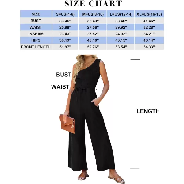 imageZESICA Womens 2023 Summer Casual One Shoulder Sleeveless Smocked High Waist Loose Wide Leg Jumpsuit Romper with PocketsBlack