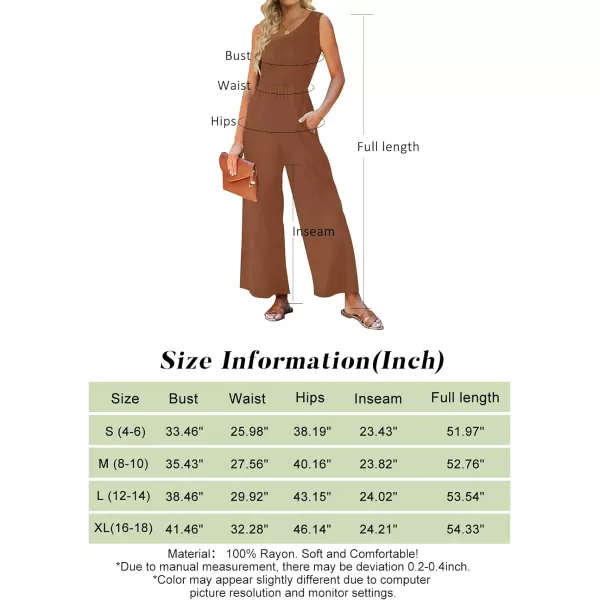 imageZESICA Womens 2023 Summer Casual One Shoulder Sleeveless Smocked High Waist Loose Wide Leg Jumpsuit Romper with PocketsCaramel