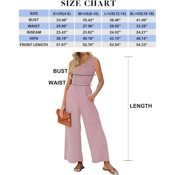 imageZESICA Womens 2023 Summer Casual One Shoulder Sleeveless Smocked High Waist Loose Wide Leg Jumpsuit Romper with PocketsDustypink
