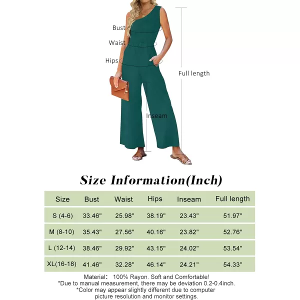 imageZESICA Womens 2023 Summer Casual One Shoulder Sleeveless Smocked High Waist Loose Wide Leg Jumpsuit Romper with PocketsForestgreen