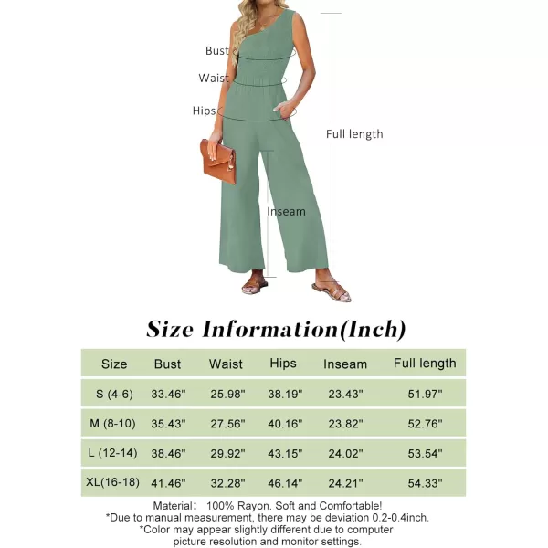 imageZESICA Womens 2023 Summer Casual One Shoulder Sleeveless Smocked High Waist Loose Wide Leg Jumpsuit Romper with PocketsGreygreen