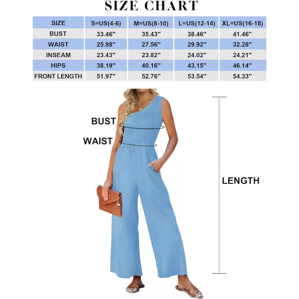 imageZESICA Womens 2023 Summer Casual One Shoulder Sleeveless Smocked High Waist Loose Wide Leg Jumpsuit Romper with PocketsSkyblue