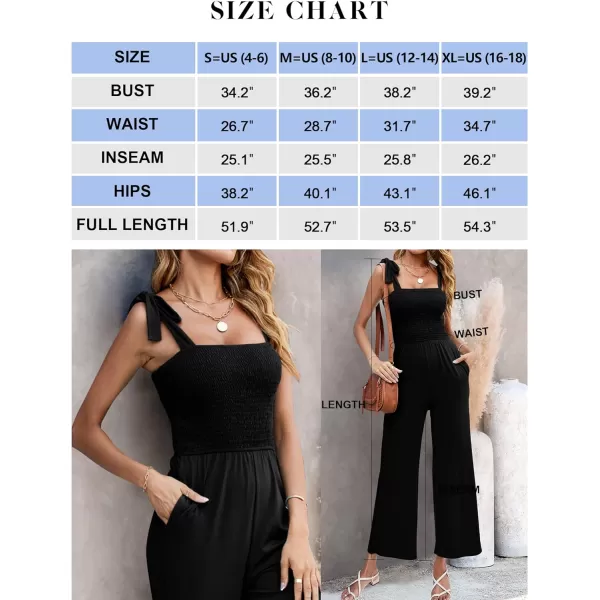 imageZESICA Womens 2023 Summer Casual Spaghetti Strap Smocked High Waist Wide Leg Jumpsuit RomperAllblack