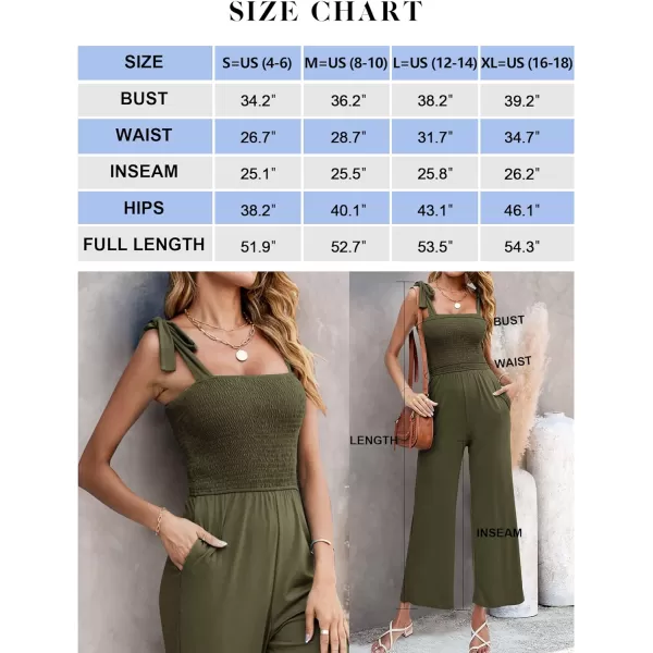 imageZESICA Womens 2023 Summer Casual Spaghetti Strap Smocked High Waist Wide Leg Jumpsuit RomperArmygreen