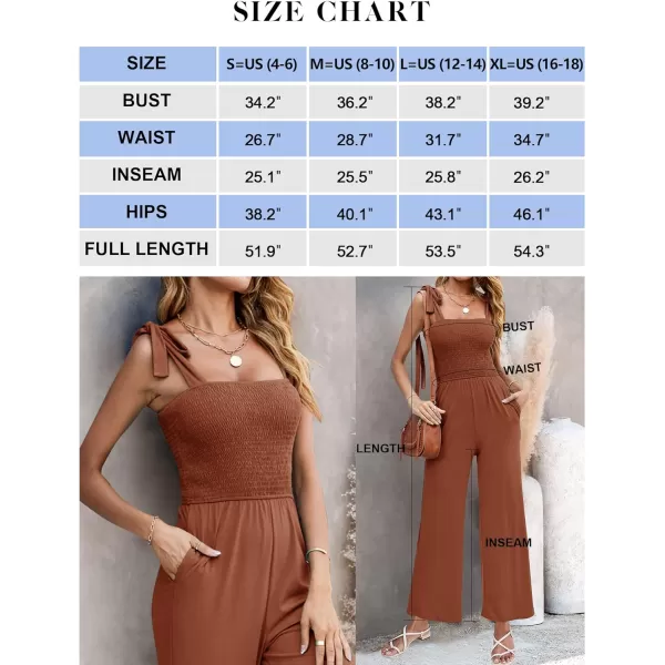 imageZESICA Womens 2023 Summer Casual Spaghetti Strap Smocked High Waist Wide Leg Jumpsuit RomperCaramel