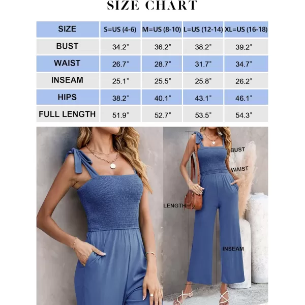 imageZESICA Womens 2023 Summer Casual Spaghetti Strap Smocked High Waist Wide Leg Jumpsuit RomperDustyblue