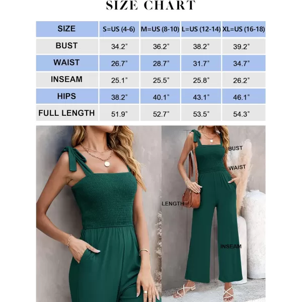 imageZESICA Womens 2023 Summer Casual Spaghetti Strap Smocked High Waist Wide Leg Jumpsuit RomperForestgreen