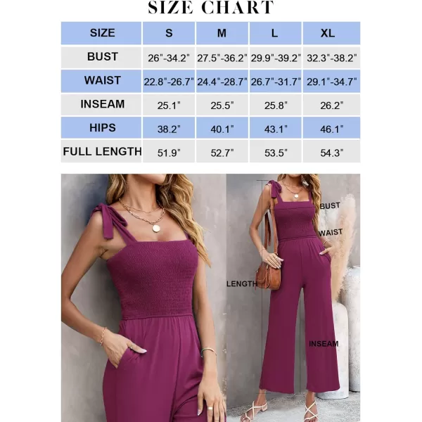 imageZESICA Womens 2023 Summer Casual Spaghetti Strap Smocked High Waist Wide Leg Jumpsuit RomperFuchsia