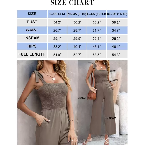 imageZESICA Womens 2023 Summer Casual Spaghetti Strap Smocked High Waist Wide Leg Jumpsuit RomperMocha