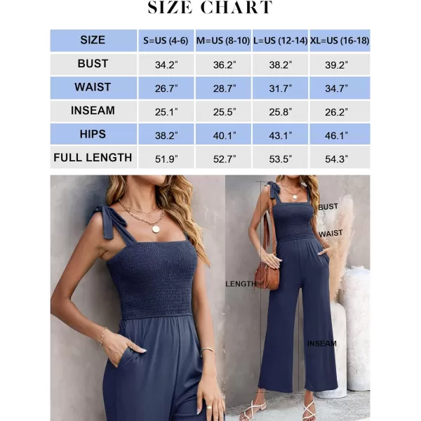 imageZESICA Womens 2023 Summer Casual Spaghetti Strap Smocked High Waist Wide Leg Jumpsuit RomperNavy