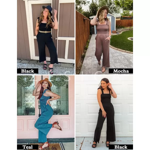 imageZESICA Womens 2023 Summer Casual Spaghetti Strap Smocked High Waist Wide Leg Jumpsuit RomperNude