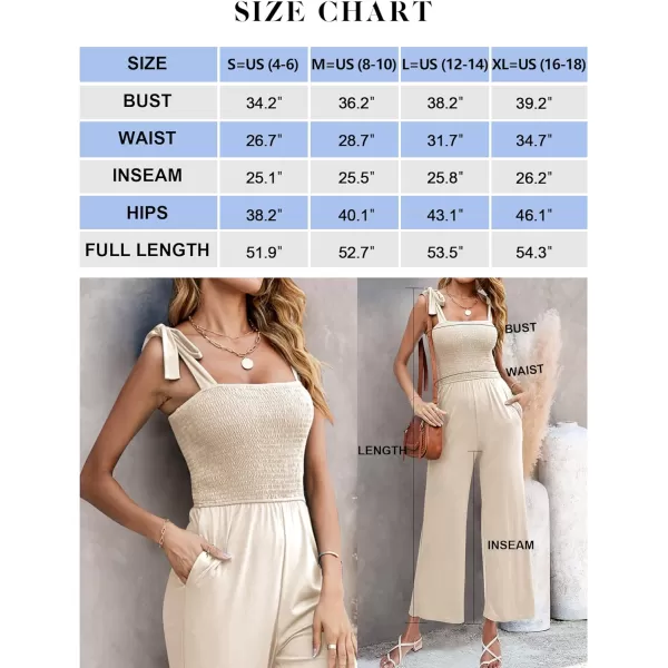 imageZESICA Womens 2023 Summer Casual Spaghetti Strap Smocked High Waist Wide Leg Jumpsuit RomperNude