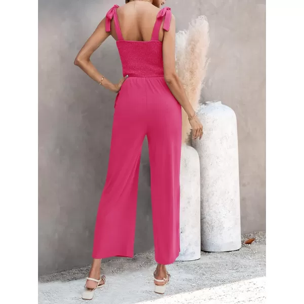 imageZESICA Womens 2023 Summer Casual Spaghetti Strap Smocked High Waist Wide Leg Jumpsuit RomperRose