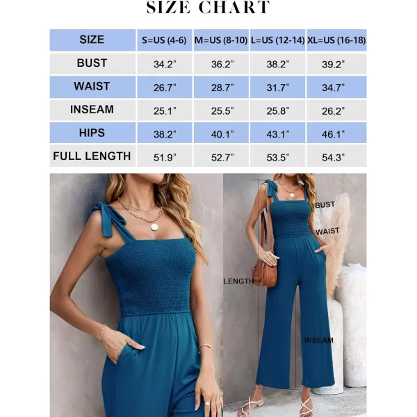 imageZESICA Womens 2023 Summer Casual Spaghetti Strap Smocked High Waist Wide Leg Jumpsuit RomperTeal