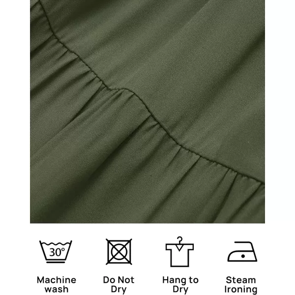 imageZESICA Womens 2023 Summer Casual V Neck Flutter Sleeve Bohemian Ruffle Smocked A Line Swing Mini DressArmygreen
