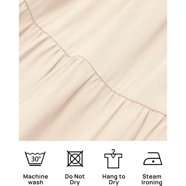 imageZESICA Womens 2023 Summer Casual V Neck Flutter Sleeve Bohemian Ruffle Smocked A Line Swing Mini DressBeige