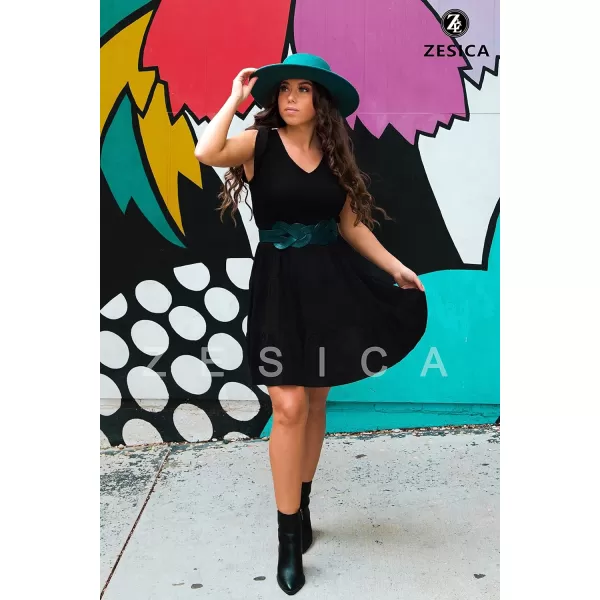 imageZESICA Womens 2023 Summer Casual V Neck Flutter Sleeve Bohemian Ruffle Smocked A Line Swing Mini DressBlack