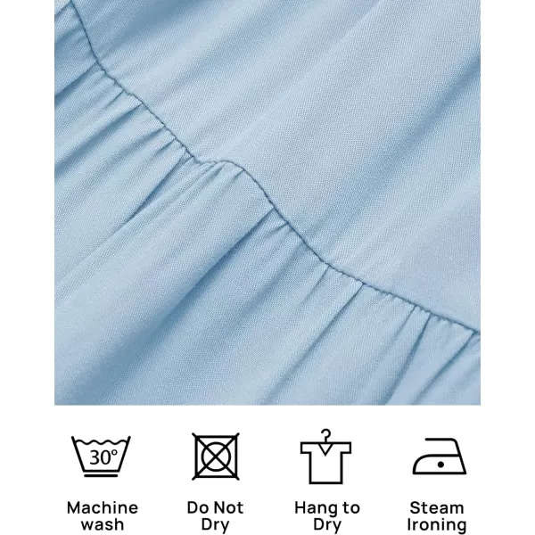imageZESICA Womens 2023 Summer Casual V Neck Flutter Sleeve Bohemian Ruffle Smocked A Line Swing Mini DressBlue