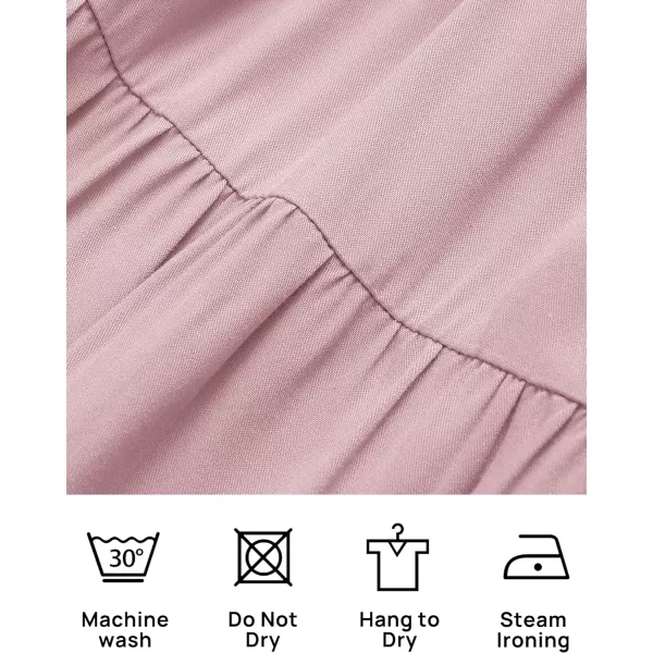 imageZESICA Womens 2023 Summer Casual V Neck Flutter Sleeve Bohemian Ruffle Smocked A Line Swing Mini DressDarkpink