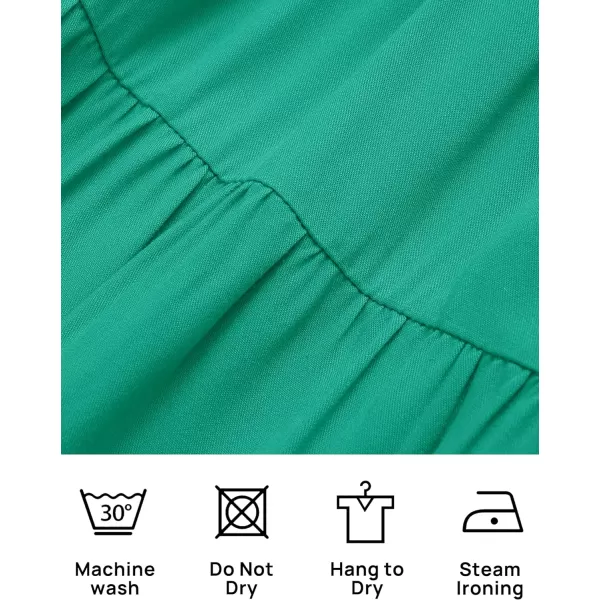 imageZESICA Womens 2023 Summer Casual V Neck Flutter Sleeve Bohemian Ruffle Smocked A Line Swing Mini DressGreen
