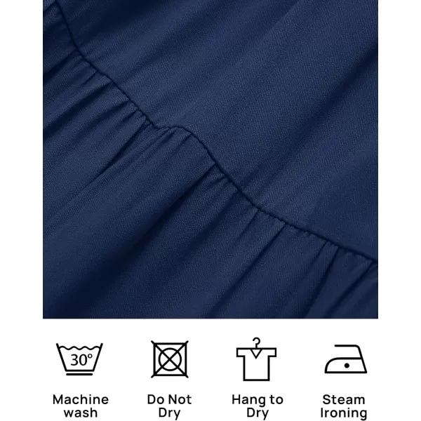 imageZESICA Womens 2023 Summer Casual V Neck Flutter Sleeve Bohemian Ruffle Smocked A Line Swing Mini DressNavy