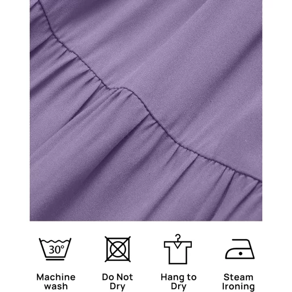 imageZESICA Womens 2023 Summer Casual V Neck Flutter Sleeve Bohemian Ruffle Smocked A Line Swing Mini DressPurple