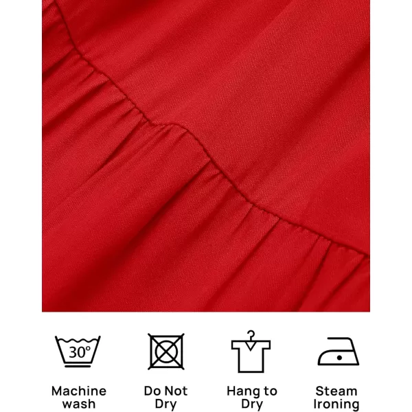 imageZESICA Womens 2023 Summer Casual V Neck Flutter Sleeve Bohemian Ruffle Smocked A Line Swing Mini DressRed