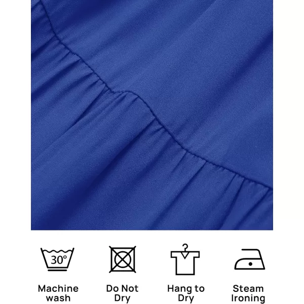 imageZESICA Womens 2023 Summer Casual V Neck Flutter Sleeve Bohemian Ruffle Smocked A Line Swing Mini DressRoyalblue